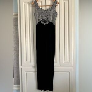 Vintage Stenay Black Velour Sleeveless Dress Silver Beadwork Evening Gown 8